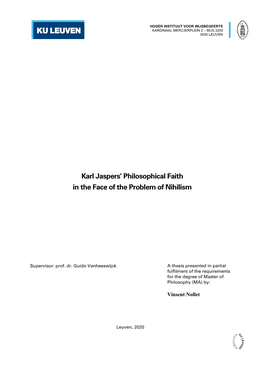 Karl Jaspers' Philosophical Faith in the Face of the Problem of Nihilism