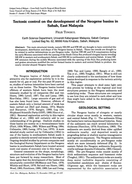 Tectonic Control on the Development of the Neogene Basins in Sabah, East Malaysia