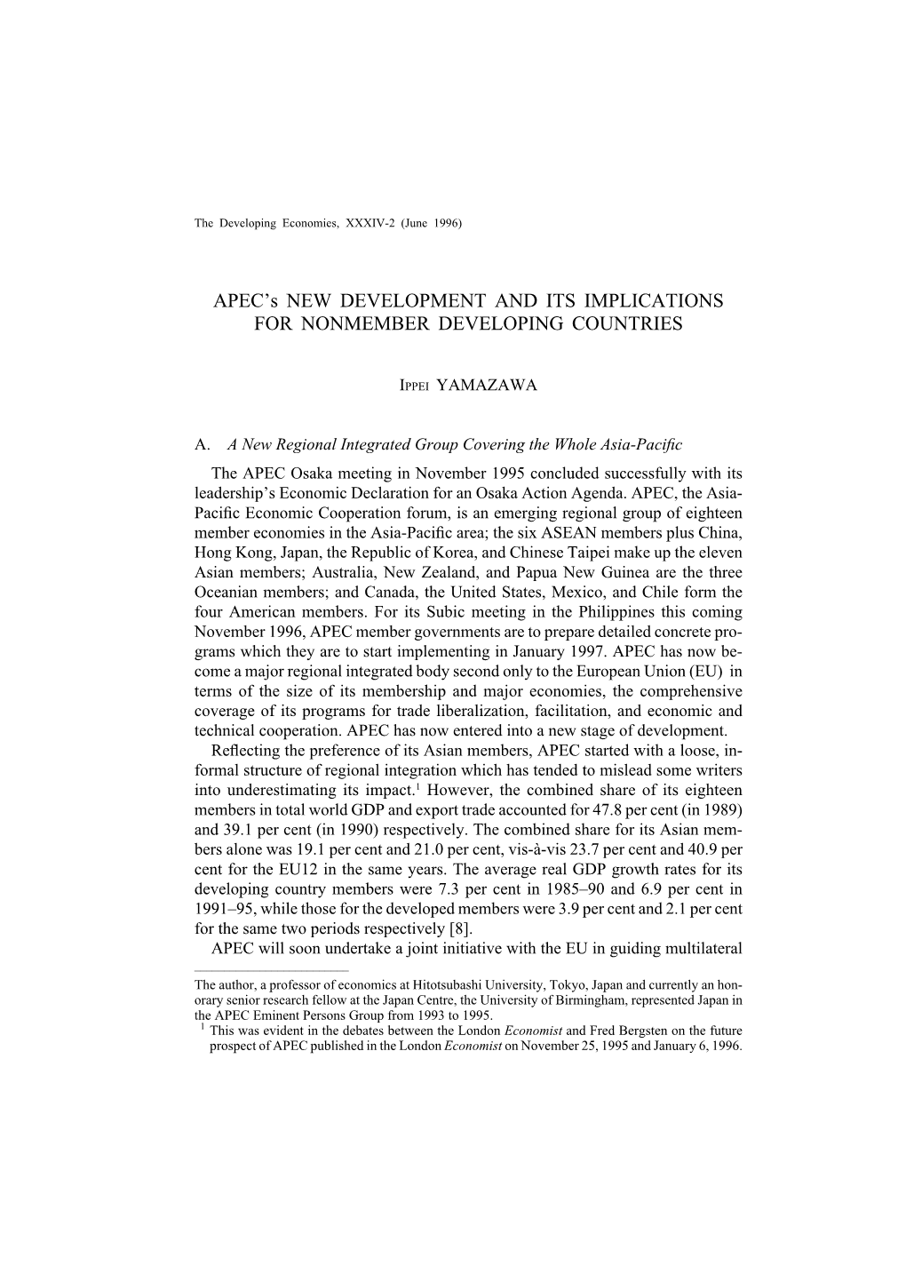 APEC's NEW DEVELOPMENT and ITS IMPLICATIONS for NONMEMBER DEVELOPING COUNTRIES