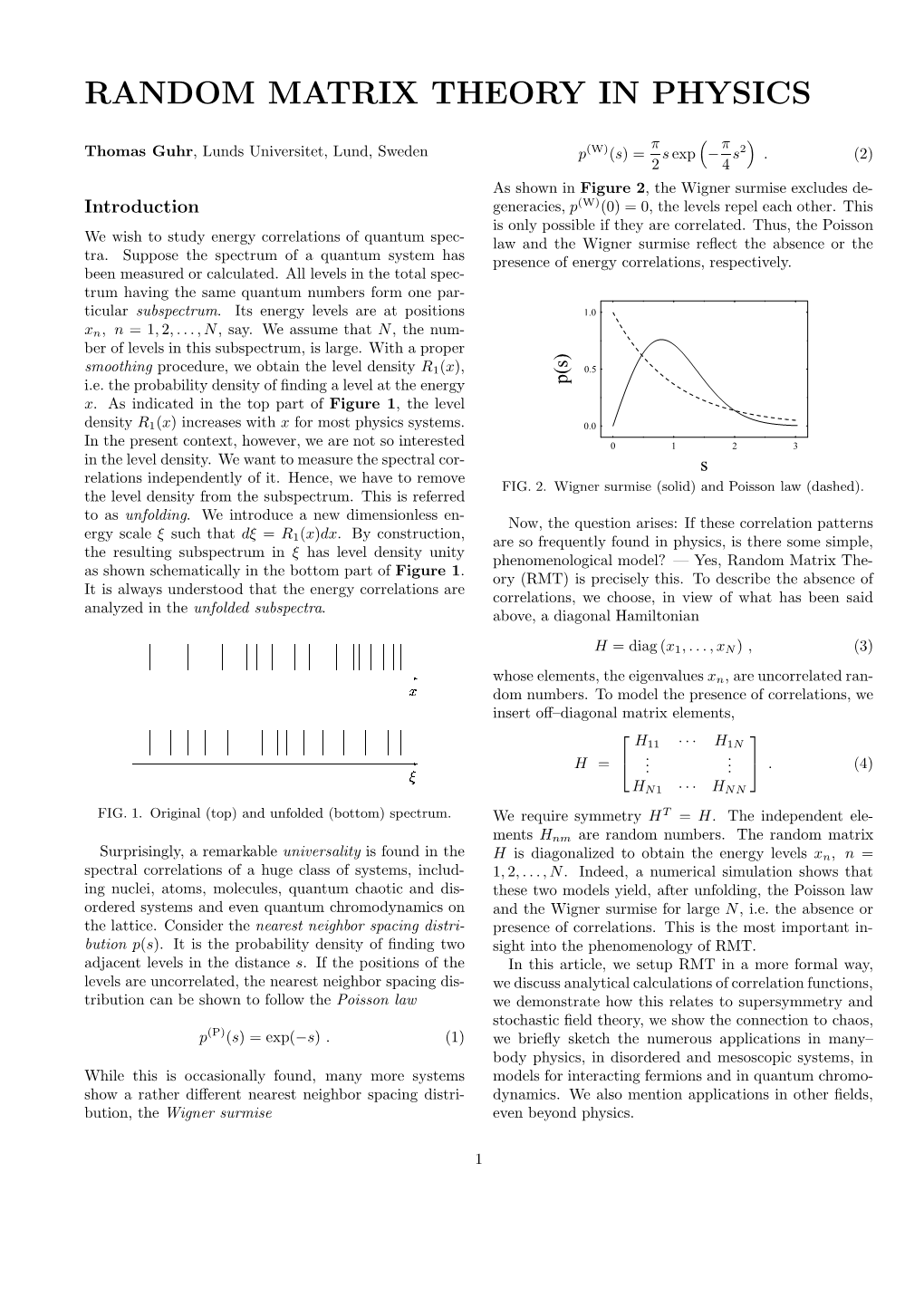 Random Matrix Theory in Physics