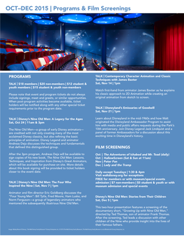 OCT–DEC 2015 | Programs & Film Screenings