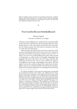 1. Proto-Cuneiform Account-Books and Journals Robert Englund 23 2