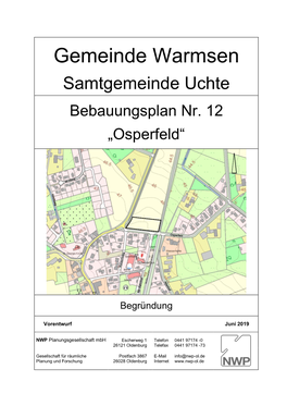 Gemeinde Warmsen Samtgemeinde Uchte Bebauungsplan Nr