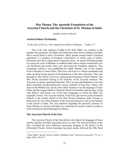 Mar Thoma: the Apostolic Foundation of the Assyrian Church and the Christians of St