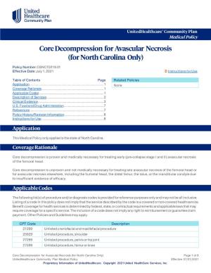 Core Decompression for Avascular Necrosis (For North Carolina Only) – Community Plan Medical Policy