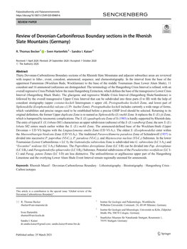 Review of Devonian-Carboniferous Boundary Sections in the Rhenish Slate Mountains (Germany)