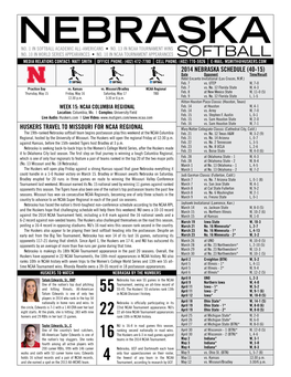 HUSKERS Travel to MISSOURI for NCAA