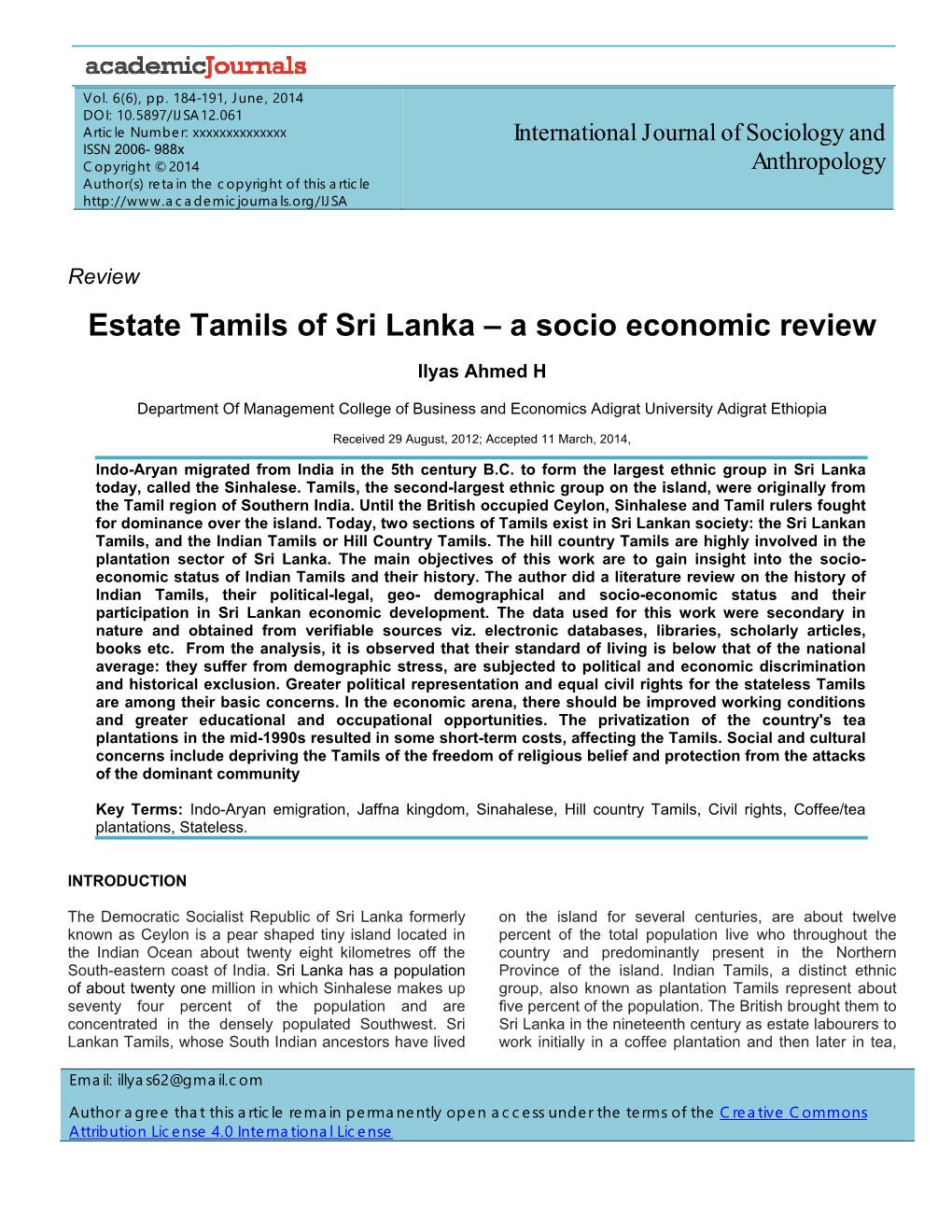 Estate Tamils of Sri Lanka – a Socio Economic Review