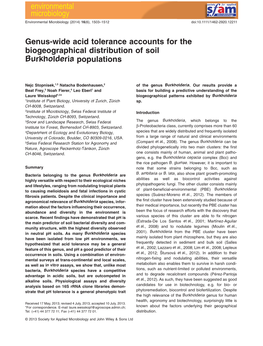 Genuswide Acid Tolerance Accounts for the Biogeographical Distribution of Soil Burkholderia Populations