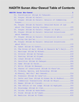 HADITH Sunan Abu−Dawud Table of Contents