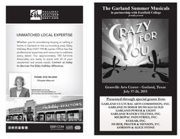 The Garland Summer Musicals in Partnership with Eastfield College Proudly Present