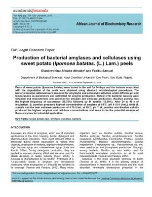 Production of Bacterial Amylases and Cellulases Using Sweet Potato (Ipomoea Batatas