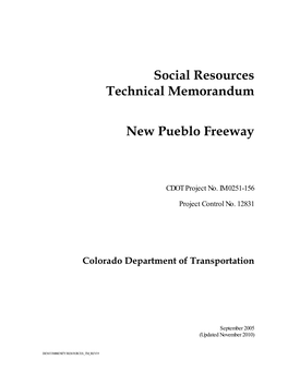 Social Resources Technical Memorandum New Pueblo Freeway