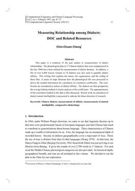 Measuring Relationship Among Dialects: DOC and Related Resources