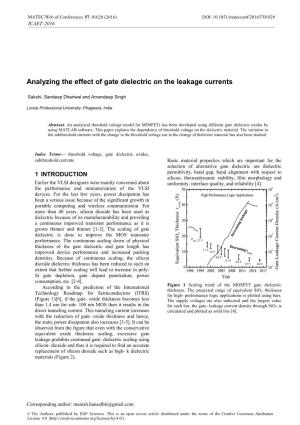 Analyzing the Effect of Gate Dielectric on the Leakage Currents