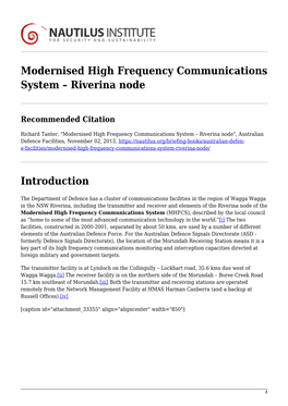 Modernised High Frequency Communications System – Riverina Node