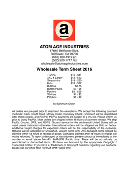 Atom Age Industries Wholesale