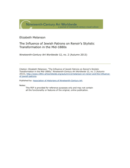 The Influence of Jewish Patrons on Renoir's Stylistic Transformation In