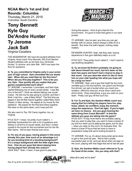 Tony Bennett Kyle Guy De'andre Hunter Ty Jerome Jack Salt