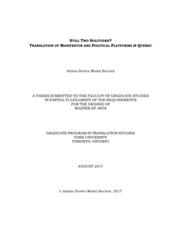 A Thesis Submitted to the Faculty of Graduate Studies in Partial Fulfillment of the Requirements for the Degree of Master of Arts