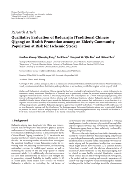 (Traditional Chinese Qigong) on Health Promotion Among an Elderly Community Population at Risk for Ischemic Stroke