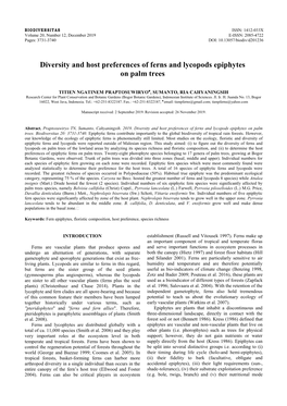 Diversity and Host Preferences of Ferns and Lycopods Epiphytes on Palm Trees