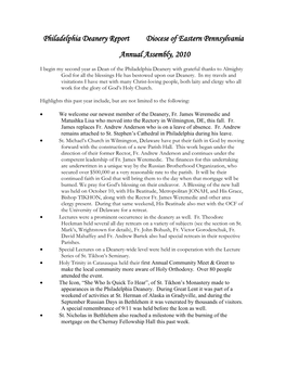 2010 Philadelphia Deanery Report