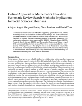 Critical Appraisal of Mathematics Education Systematic Review Search Methods: Implications for Social Sciences Librarians