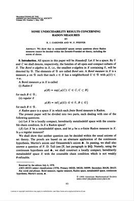 Some Undecidability Results Concerning Radon Measures by R