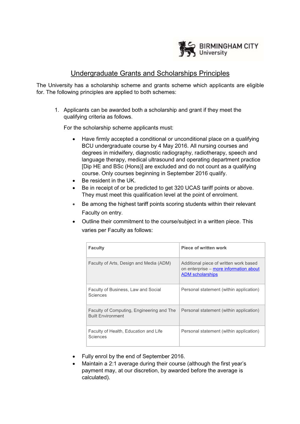 Undergraduate Grants and Scholarships Principles