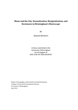 Music and the City: Normalisation, Marginalisation, and Resistance in Birmingham’S Musicscape