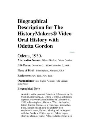 Biographical Description for the Historymakers® Video Oral History with Odetta Gordon