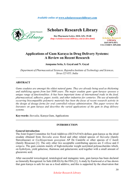 Applications of Gum Karaya in Drug Delivery Systems: a Review on Recent Research