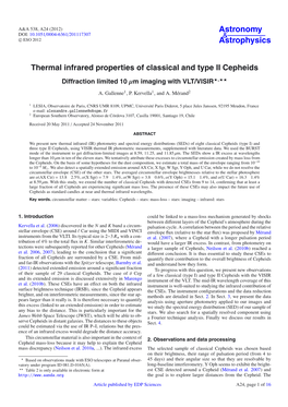 Thermal Infrared Properties of Classical and Type II Cepheids Diffraction Limited 10 Μm Imaging with VLT/VISIR�,