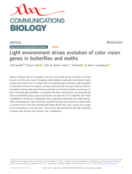 Light Environment Drives Evolution of Color Vision Genes in Butterflies And