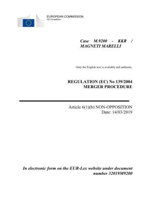 Kkr / Magneti Marelli Regulation (Ec)