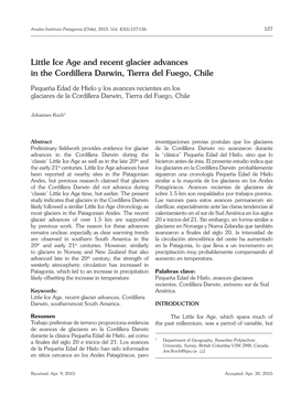 Little Ice Age and Recent Glacier Advances in the Cordillera Darwin, Tierra Del Fuego, Chile