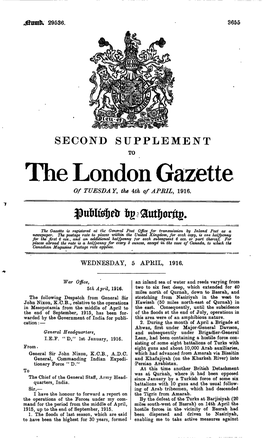 The London Gazette of TUESDA Y, the 4Th of APRIL, 1916