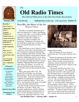 February 2009 Oldradiotimes@Yahoo.Com 2186 Subscribers Number 39