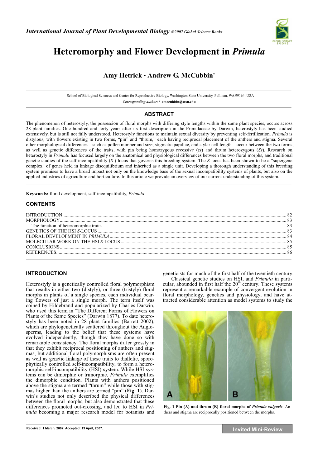Heteromorphy and Flower Development in Primula