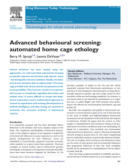 Advanced Behavioural Screening: Automated Home Cage Ethology Berry M
