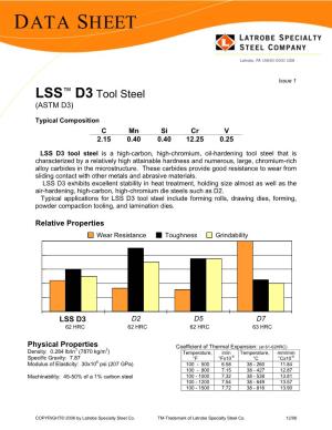 LSS™ D3 Tool Steel (ASTM D3)