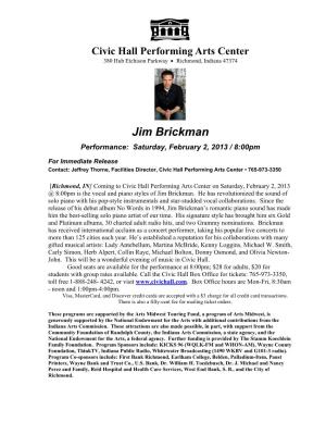 Jim Brickman Performance: Saturday, February 2, 2013 / 8:00Pm