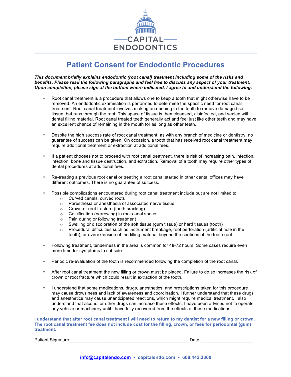 Patient Consent for Endodontic Procedures