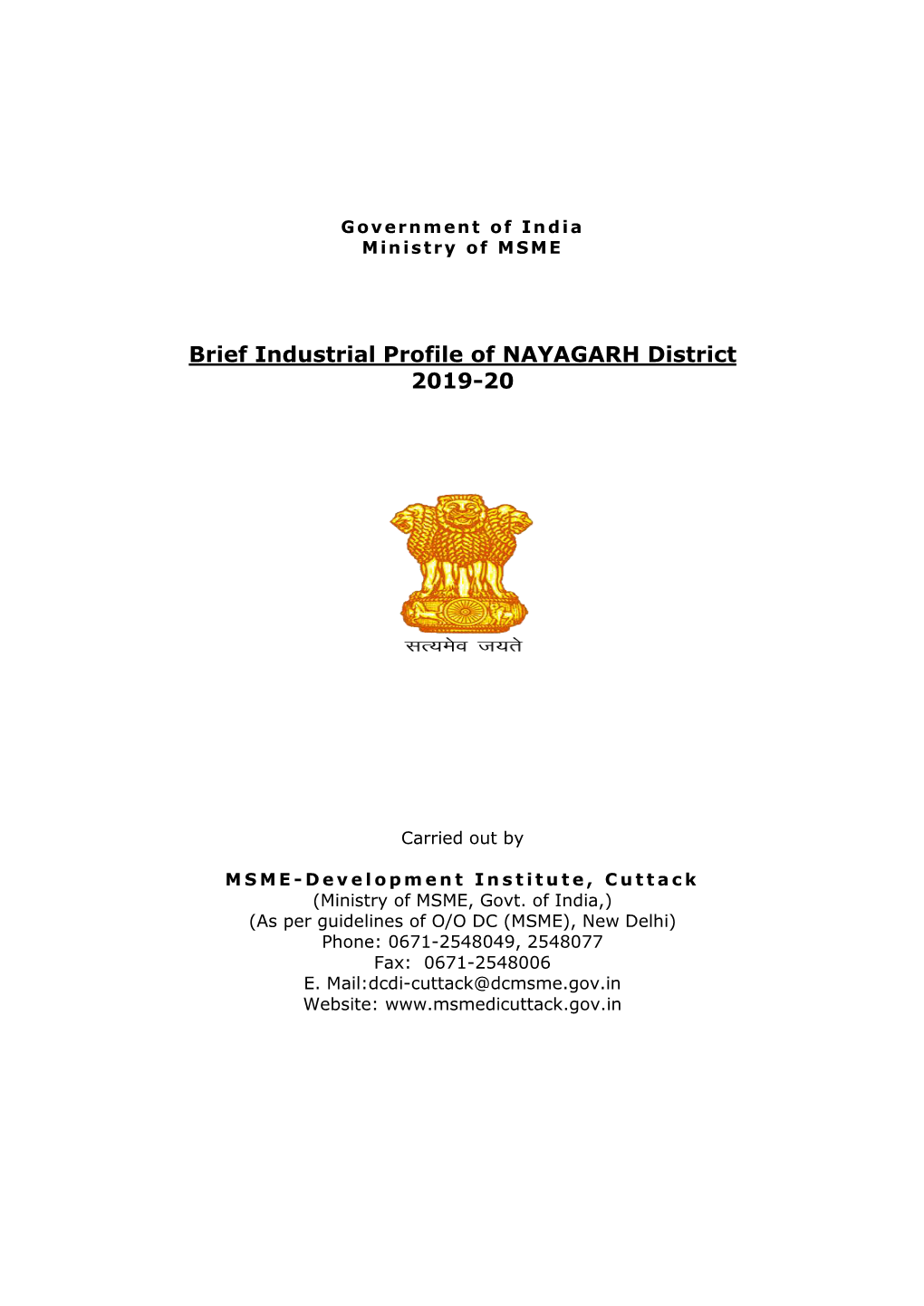 Brief Industrial Profile of NAYAGARH District 2019-20