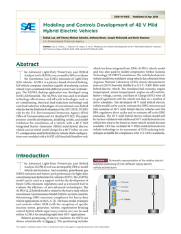Modeling and Controls Development of 48 V Mild Hybrid Electric Vehicles,” SAE Technical Paper 2018-01-0413, 2018, Doi:10.4271/2018-01-0413