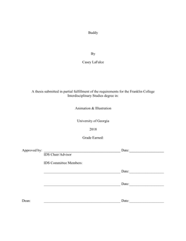 Buddy by Casey Lafalce a Thesis Submitted in Partial Fulfillment of the Requirements for the Franklin College Interdisciplinary