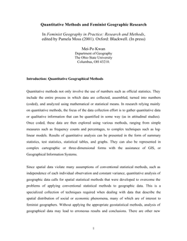 Quantitative Methods and Feminist Geographic Research