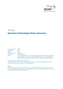 Quantum Technologies Status Overview