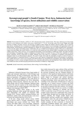 (South Cianjur, West Java, Indonesia) Local Knowledge of Species, Forest Utilization and Wildlife Conservation